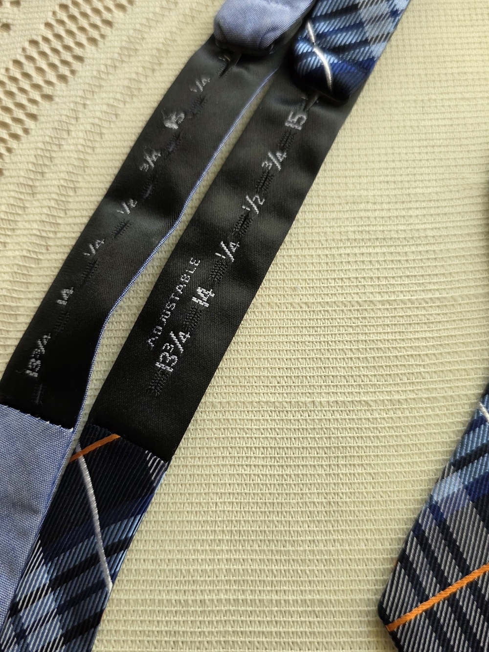 Izod Navy and Light Blue Plaid Self-Tie Bow Tie with Orange Accent - Picture 3 of 3